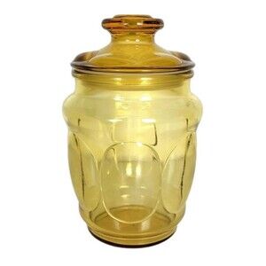 Vintage MCM Amber Glass Thumbprint Bubble Apothecary Canister Candy Jar 8"